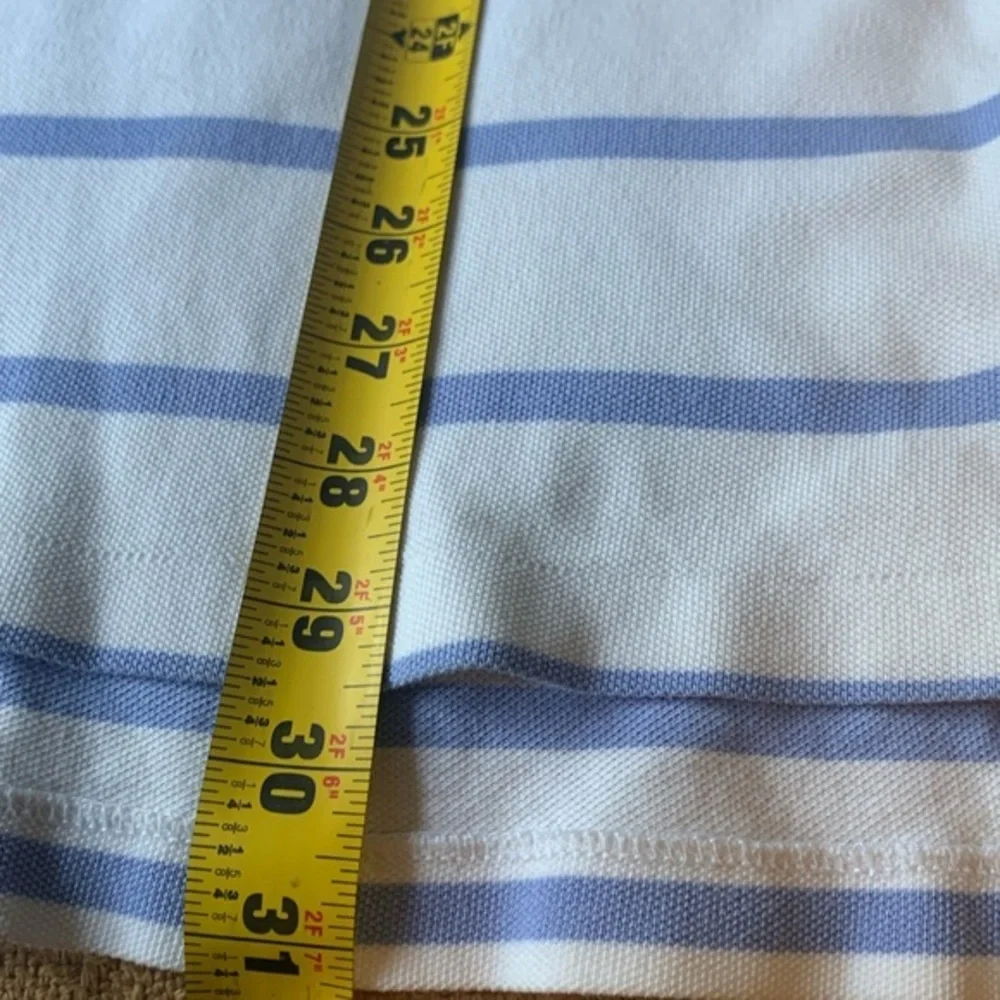 Men's Polo Ralph Lauren Large White Blue Striped  100% Cotton Short Sleeve Golf‎